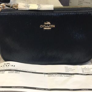 Coach Black haircalf Large Wristlet Black